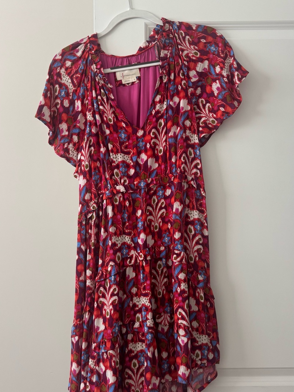 Anthropologie Floral Red V-Neck Dress